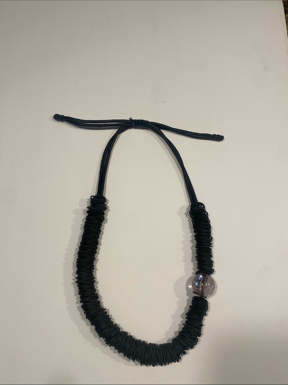 Adjustable Black Hair Wrap with Clear Bead Accent